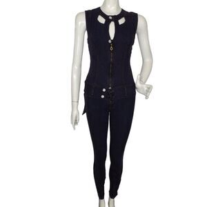 new! SCORPIO Jeans Jumpsuit, JR 1, Purple Denim, Fitted, Embellished/Cutouts